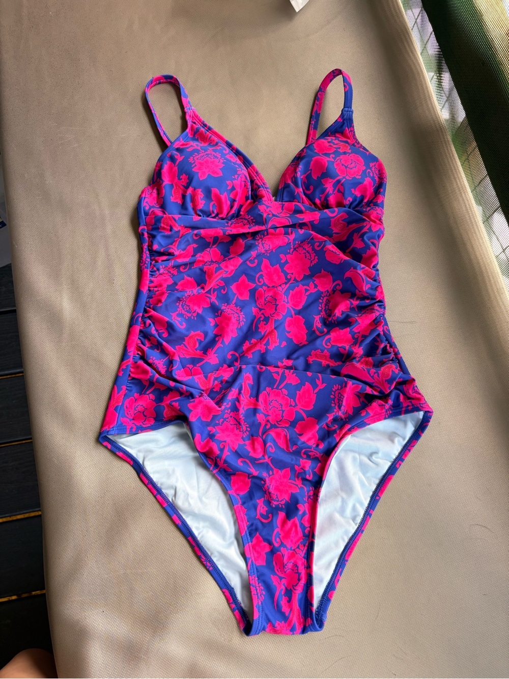Floral One-Piece Swimsuit in Pink and Blue
